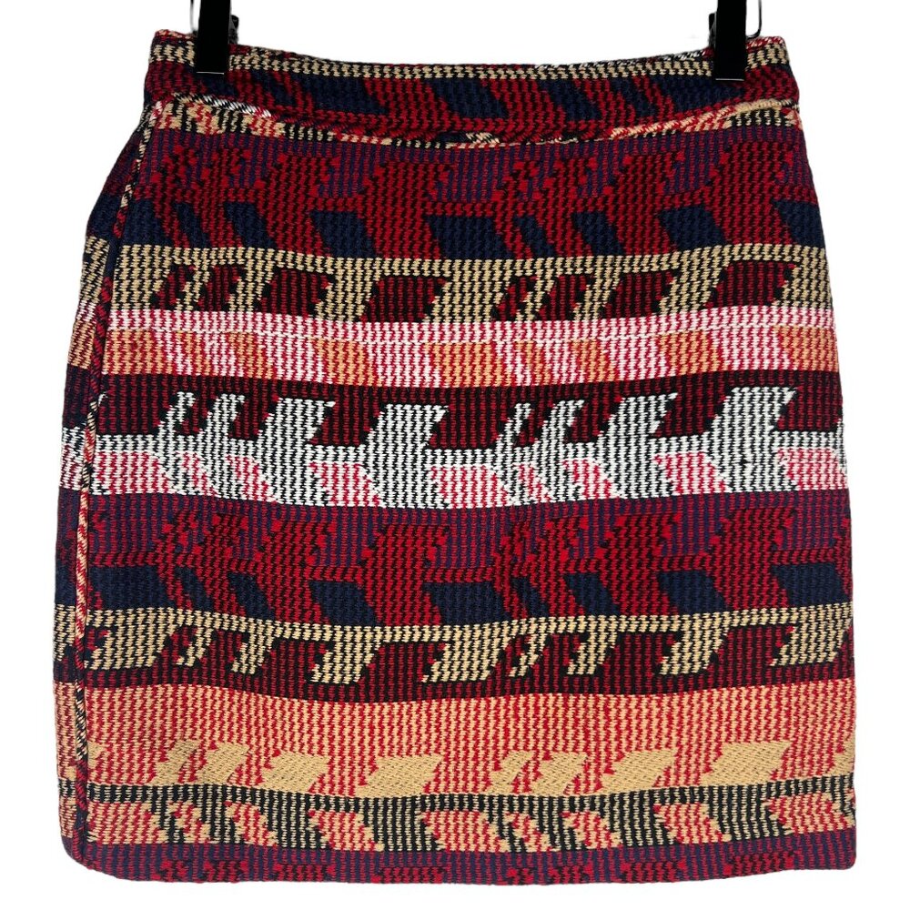 Maje Jakarto Rouge Mini Pencil Skirt in Red Jacquard Tweed Size FR 36 US S or 4